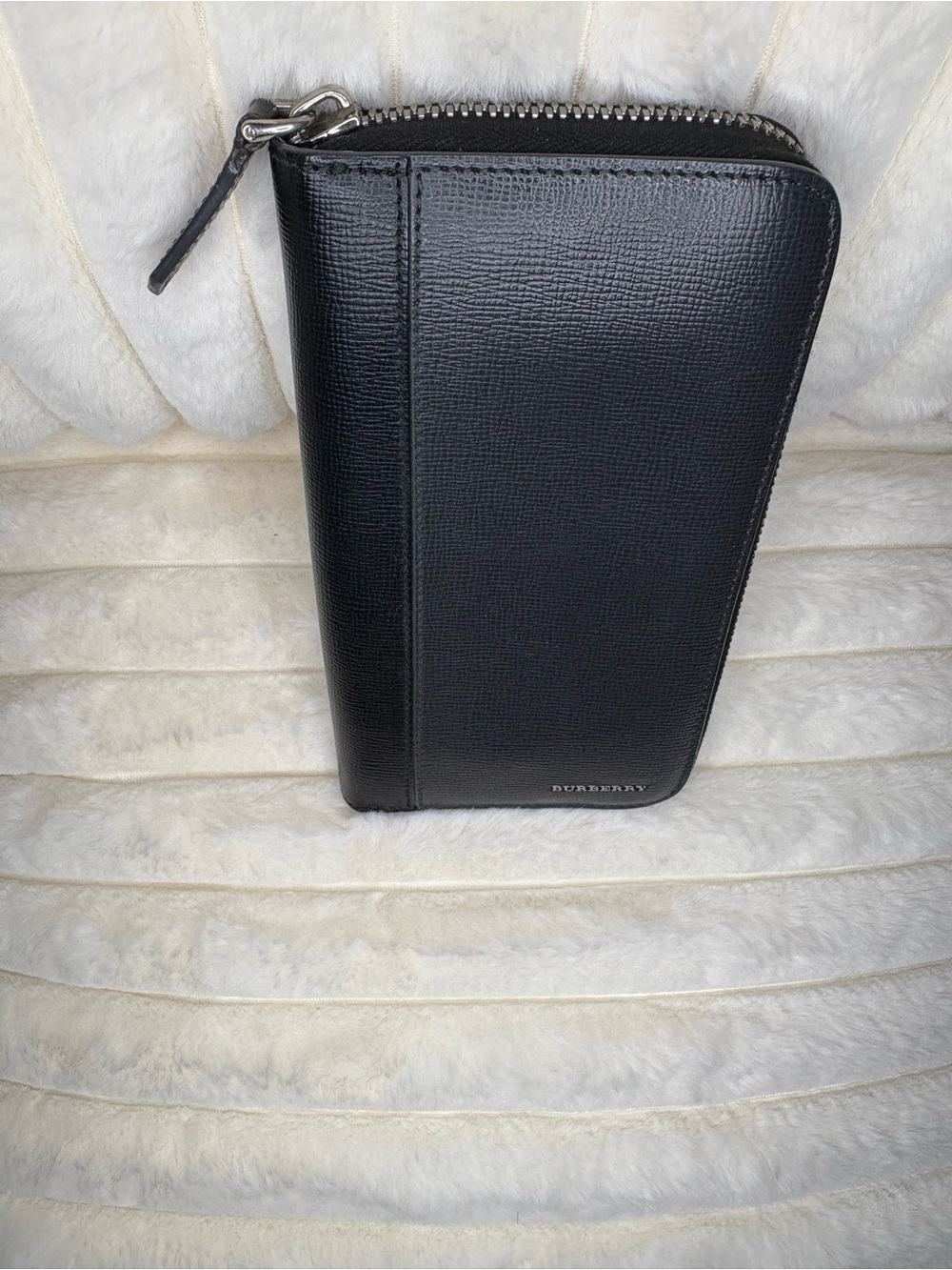 Burberry Saffiano Leather Long Zip Wallet w COA